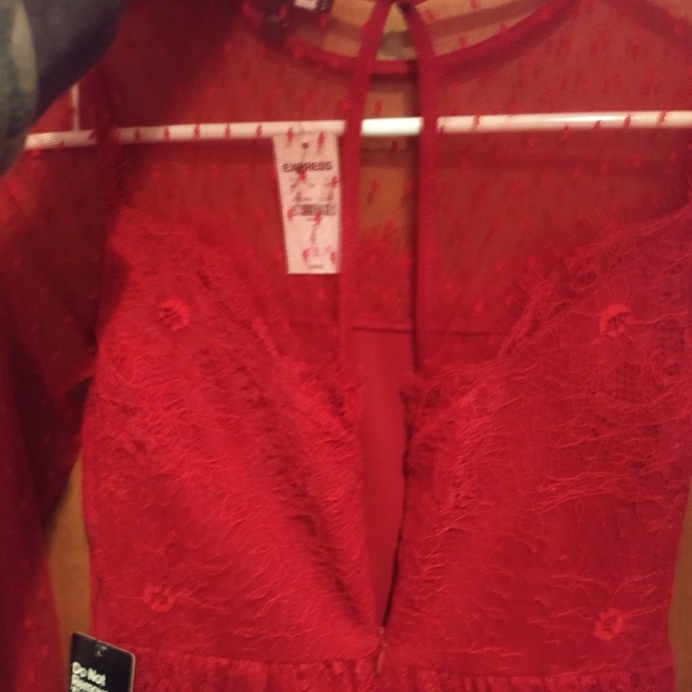 Express Red Lace Mini Dress - Picture 2 of 4